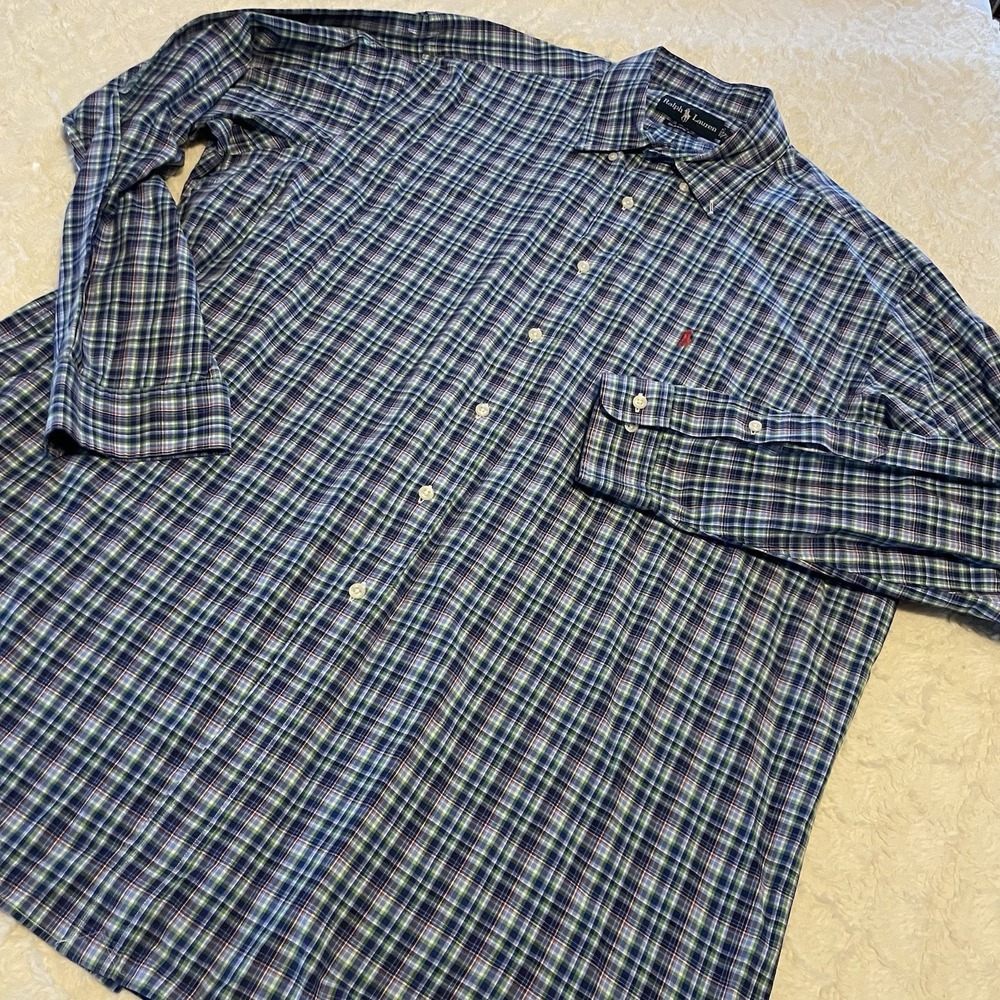 Ralph Lauren Blue Multicolored Plaid Buttonup Longsleeved XL Shirt Professional